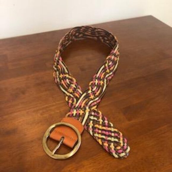 Fossil Woven Multicolor Leather Buckle Belt Size M Pre-Owned. - Picture 1 of 16